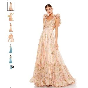 Mac Duggal Ruffle Tiered Floral Cut-out Chiffon Gown